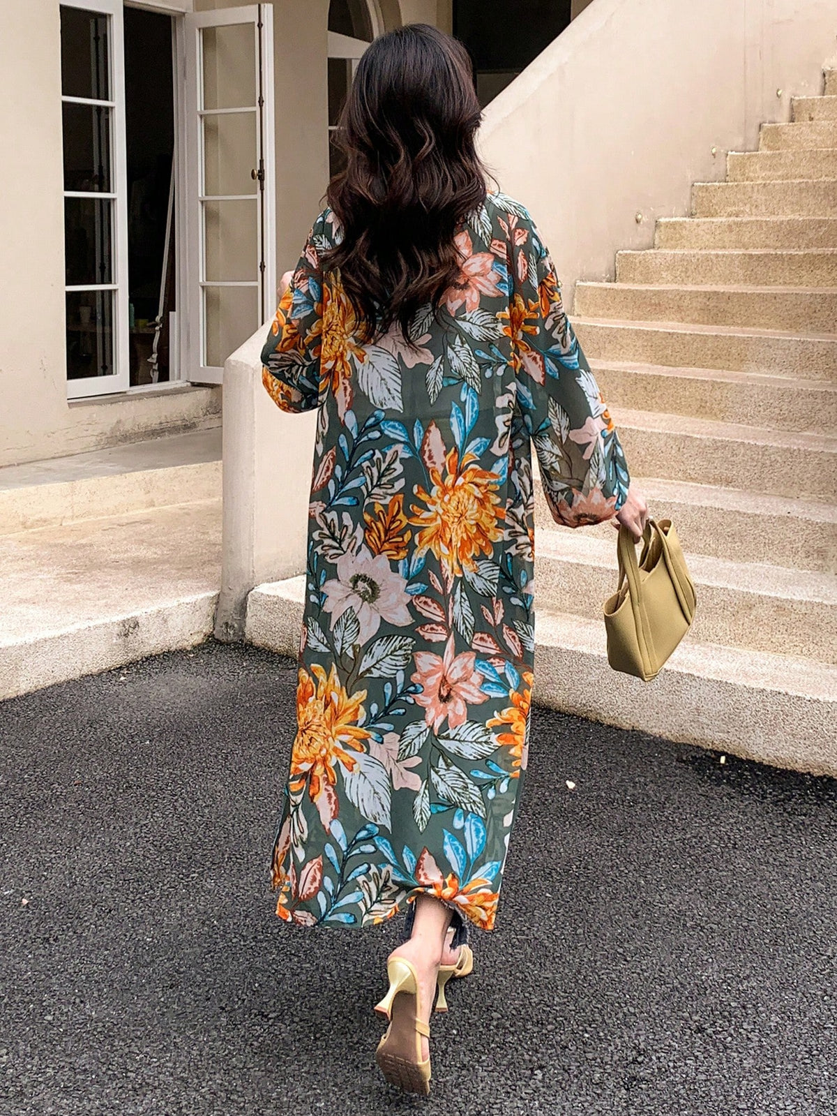 DAZY Floral Print Open Front Kimono Summer,Beach Women Outfits Vacation