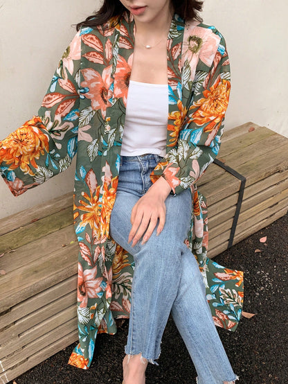DAZY Floral Print Open Front Kimono Summer,Beach Women Outfits Vacation