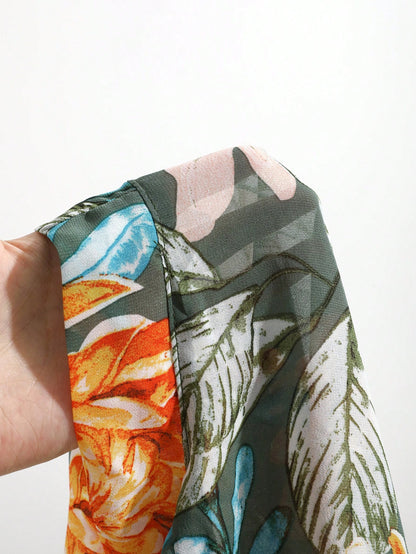 DAZY Floral Print Open Front Kimono Summer,Beach Women Outfits Vacation