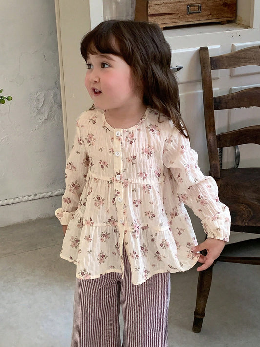DAZY Infant (Girl) Round Neck All-Over Floral Print Long Sleeve Top