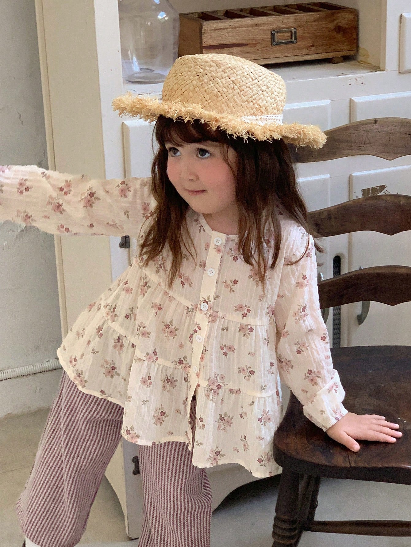 DAZY Infant (Girl) Round Neck All-Over Floral Print Long Sleeve Top