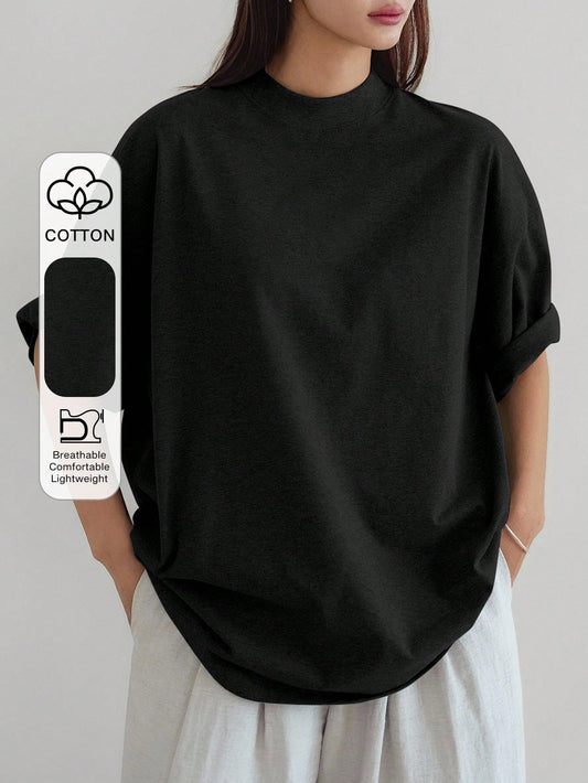 Dazy-Less Autumn Spring Summer Loose Business Casual Solid Color Minimalist Basic Short Sleeve Women's T-Shirt