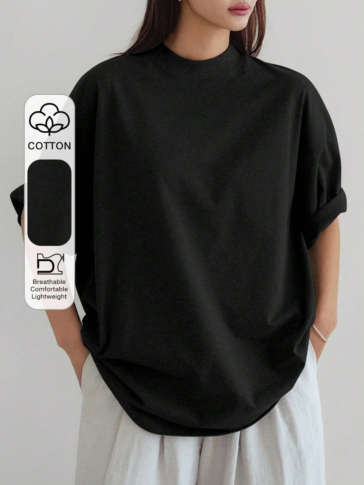 Dazy-Less Autumn Spring Summer Loose Business Casual Solid Color Minimalist Basic Short Sleeve Women's T-Shirt