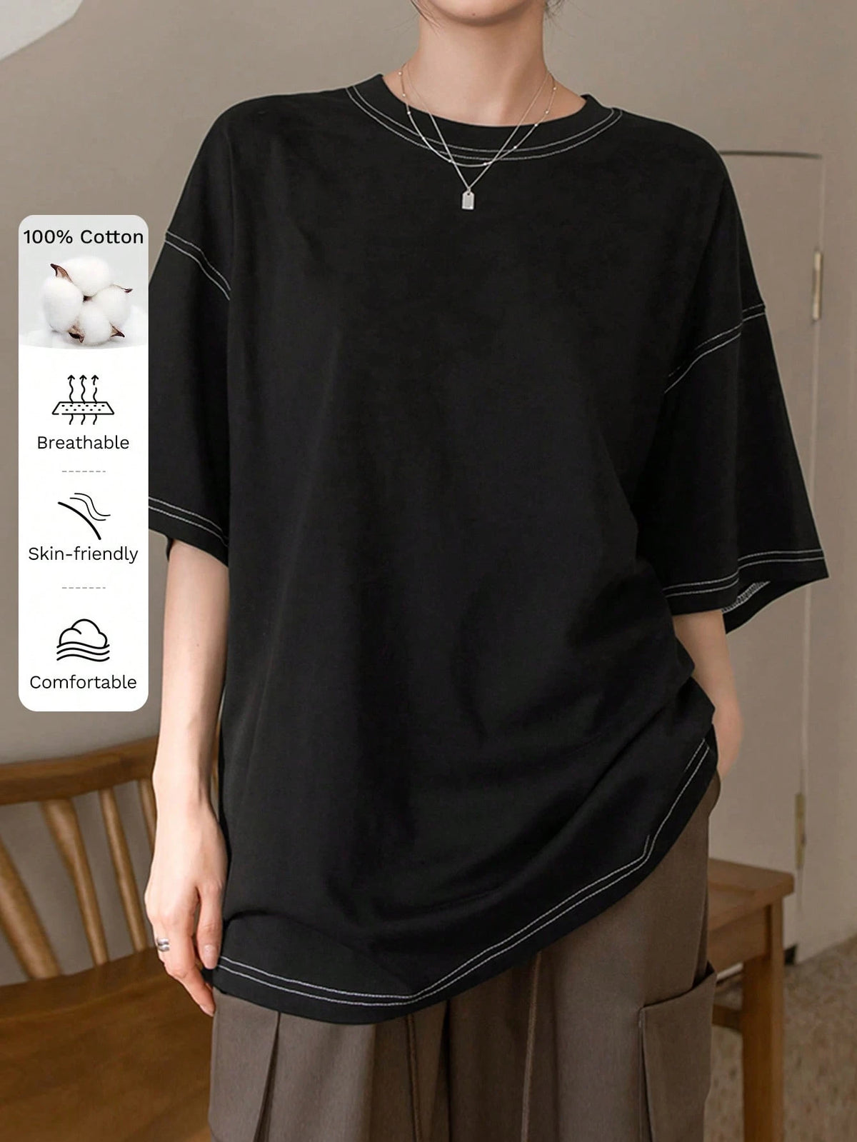 Dazy-Less Women's Round Neck Short Sleeve T-Shirt Summer Oversized T-Shirt Preppy Tops Business Casual Woman Work Clothes