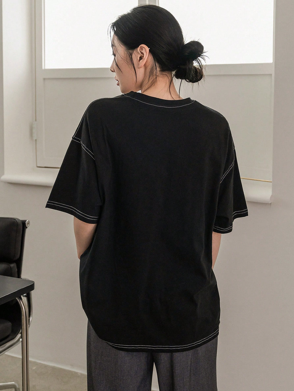 Dazy-Less Women's Round Neck Short Sleeve T-Shirt Summer Oversized T-Shirt Preppy Tops Business Casual Woman Work Clothes