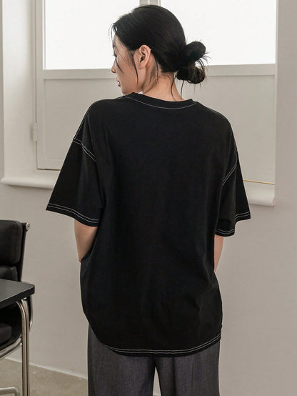 Dazy-Less Women's Round Neck Short Sleeve T-Shirt Summer Oversized T-Shirt Preppy Tops Business Casual Woman Work Clothes