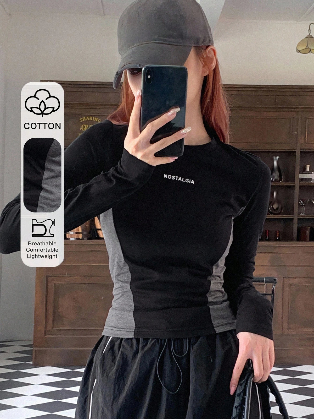 DAZY Letter Graphic Colorblock Tee,Fall Clothes Long Sleeve Women Tops