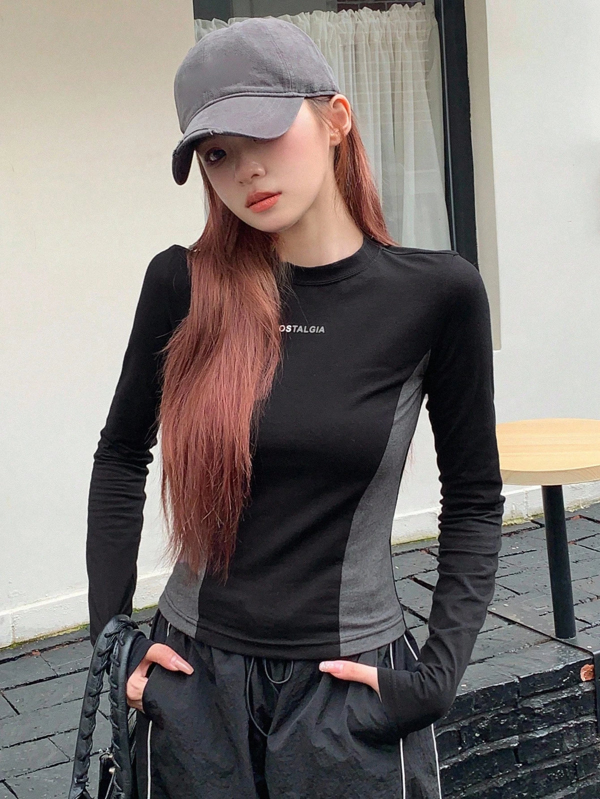 DAZY Letter Graphic Colorblock Tee,Fall Clothes Long Sleeve Women Tops