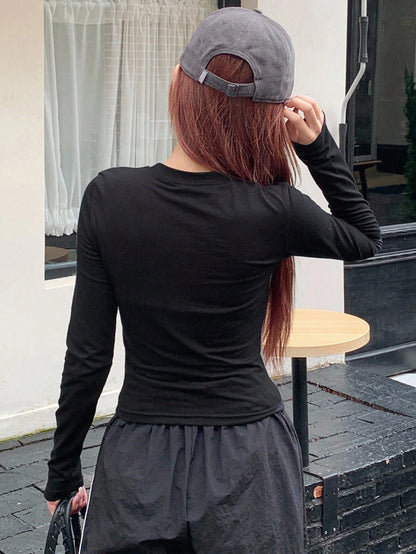 DAZY Letter Graphic Colorblock Tee,Fall Clothes Long Sleeve Women Tops
