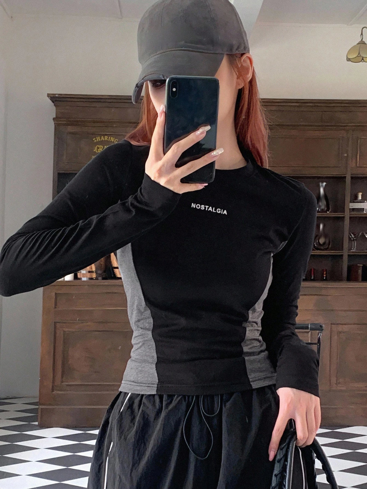 DAZY Letter Graphic Colorblock Tee,Fall Clothes Long Sleeve Women Tops