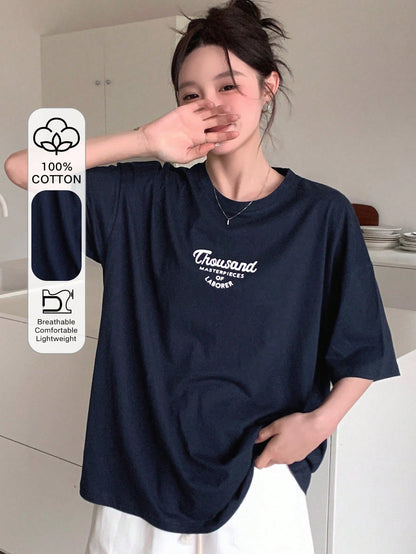 DAZY Letter Print Drop Shoulder T-Shirt Summer Oversized T-Shirt