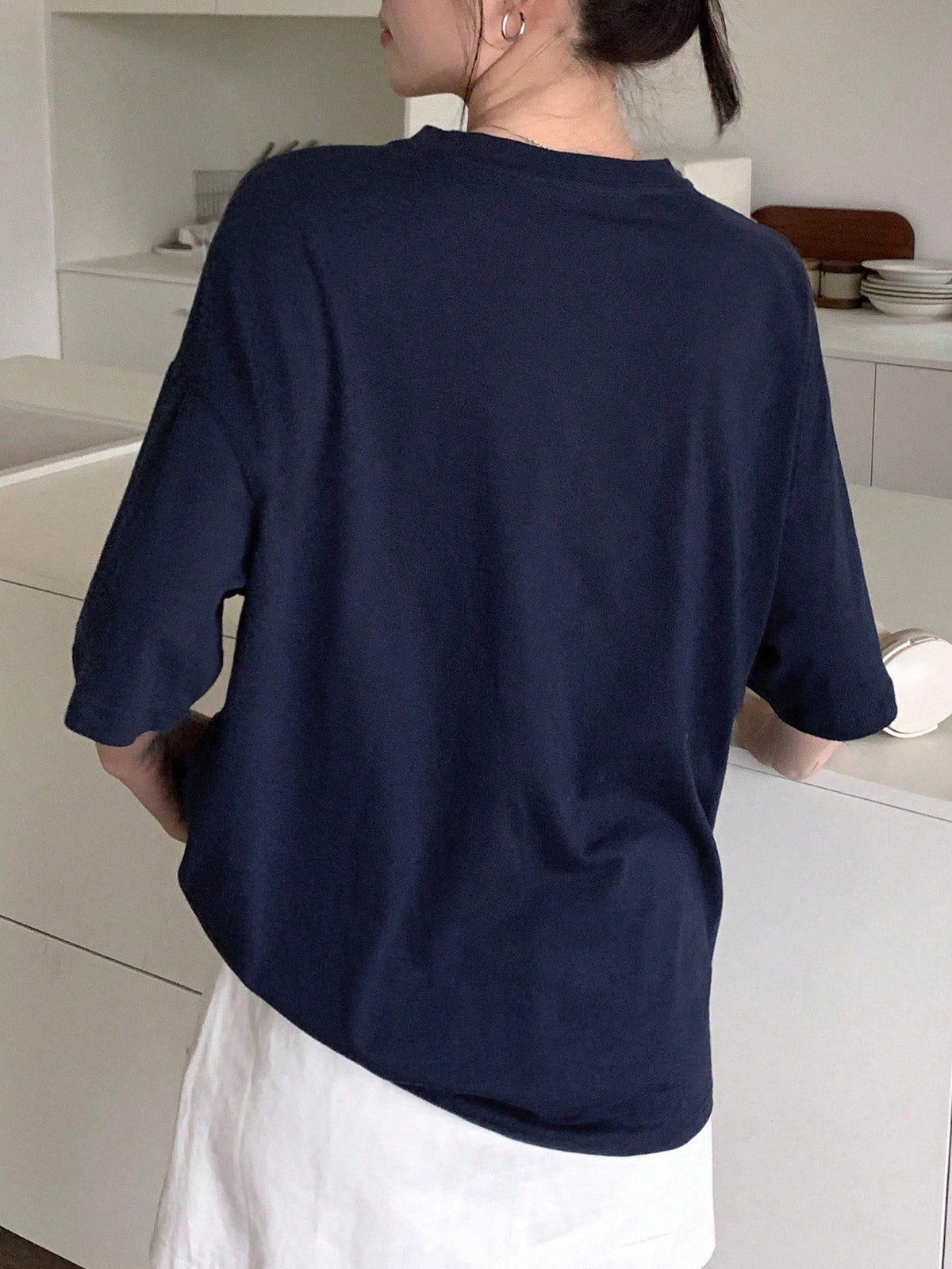 DAZY Letter Print Drop Shoulder T-Shirt Summer Oversized T-Shirt