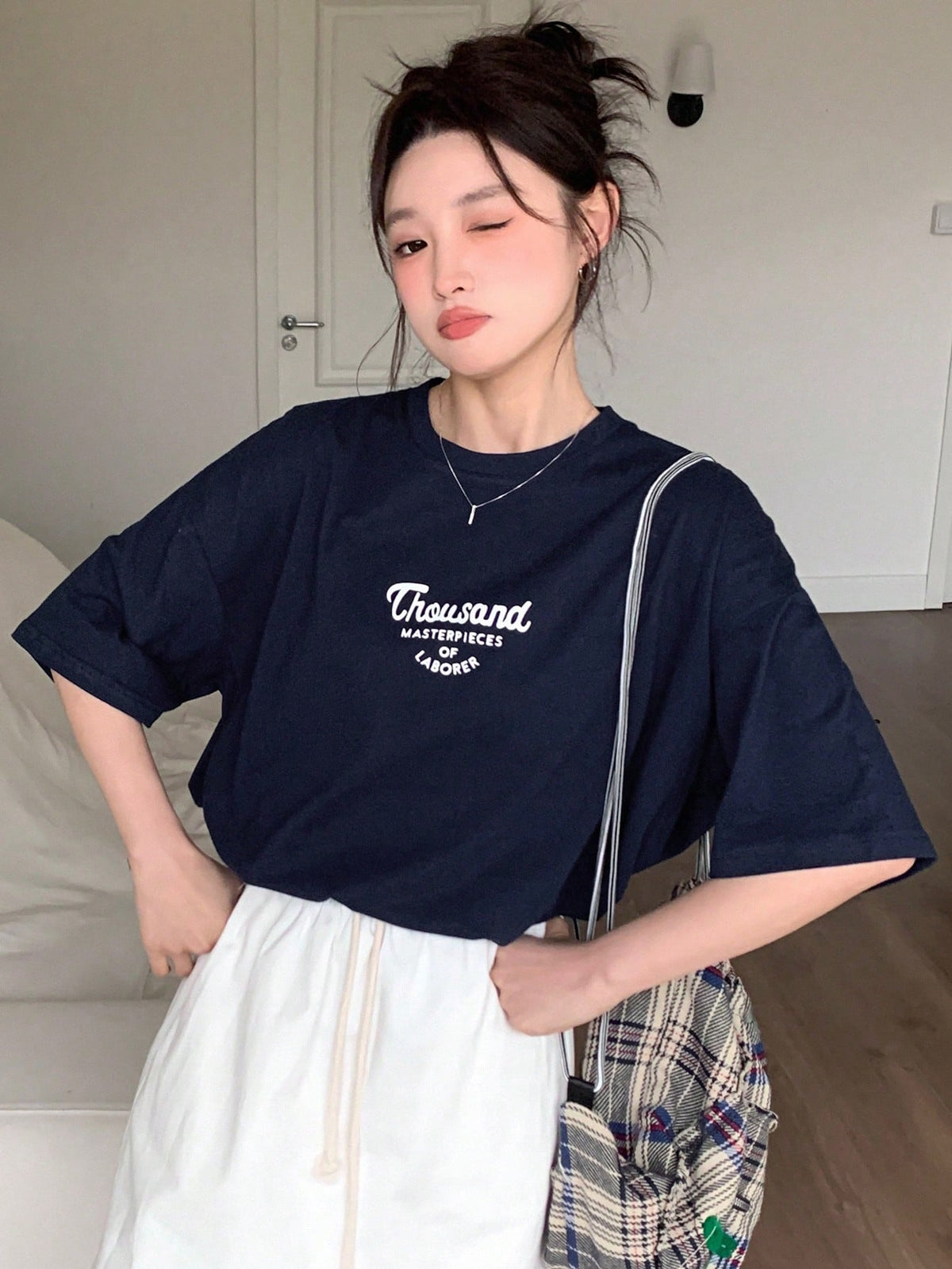 DAZY Letter Print Drop Shoulder T-Shirt Summer Oversized T-Shirt
