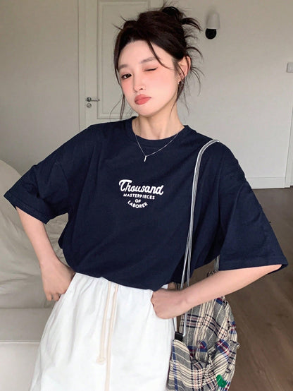DAZY Letter Print Drop Shoulder T-Shirt Summer Oversized T-Shirt