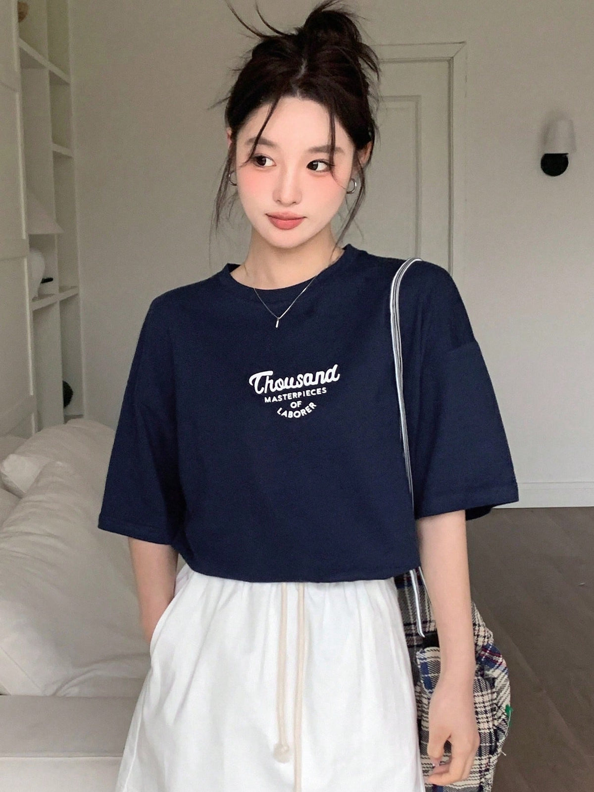DAZY Letter Print Drop Shoulder T-Shirt Summer Oversized T-Shirt