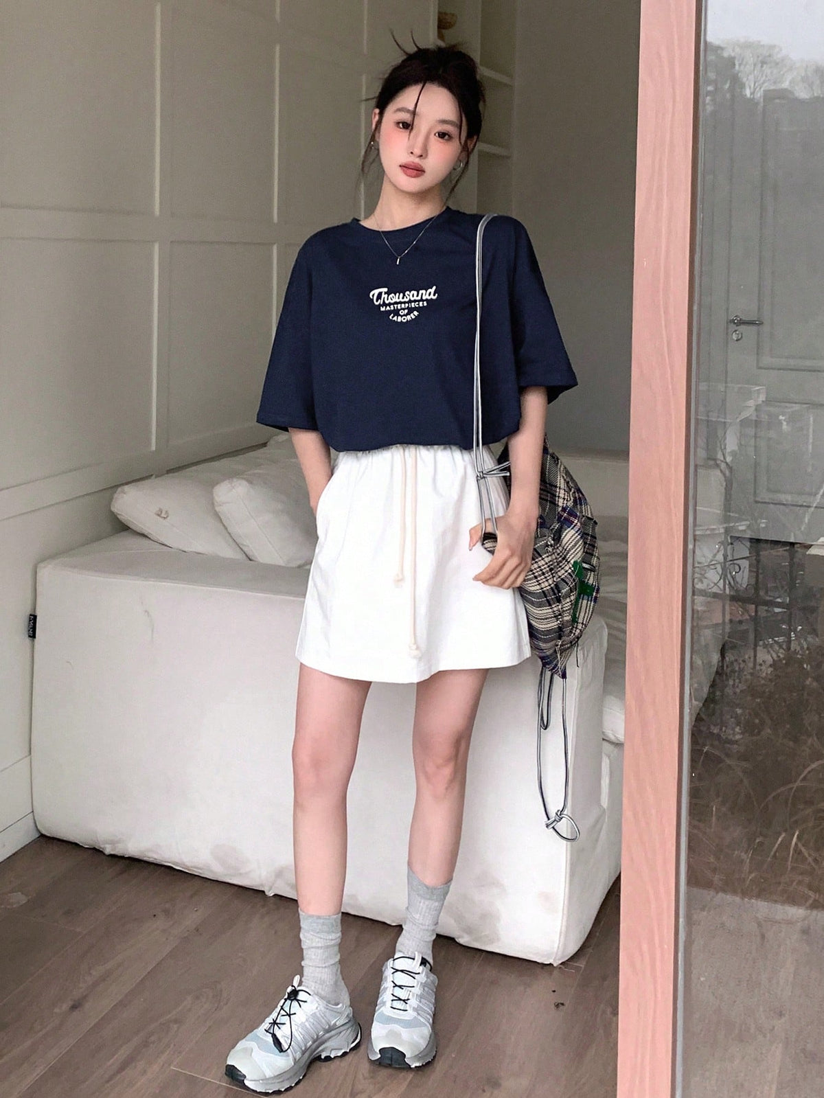DAZY Letter Print Drop Shoulder T-Shirt Summer Oversized T-Shirt