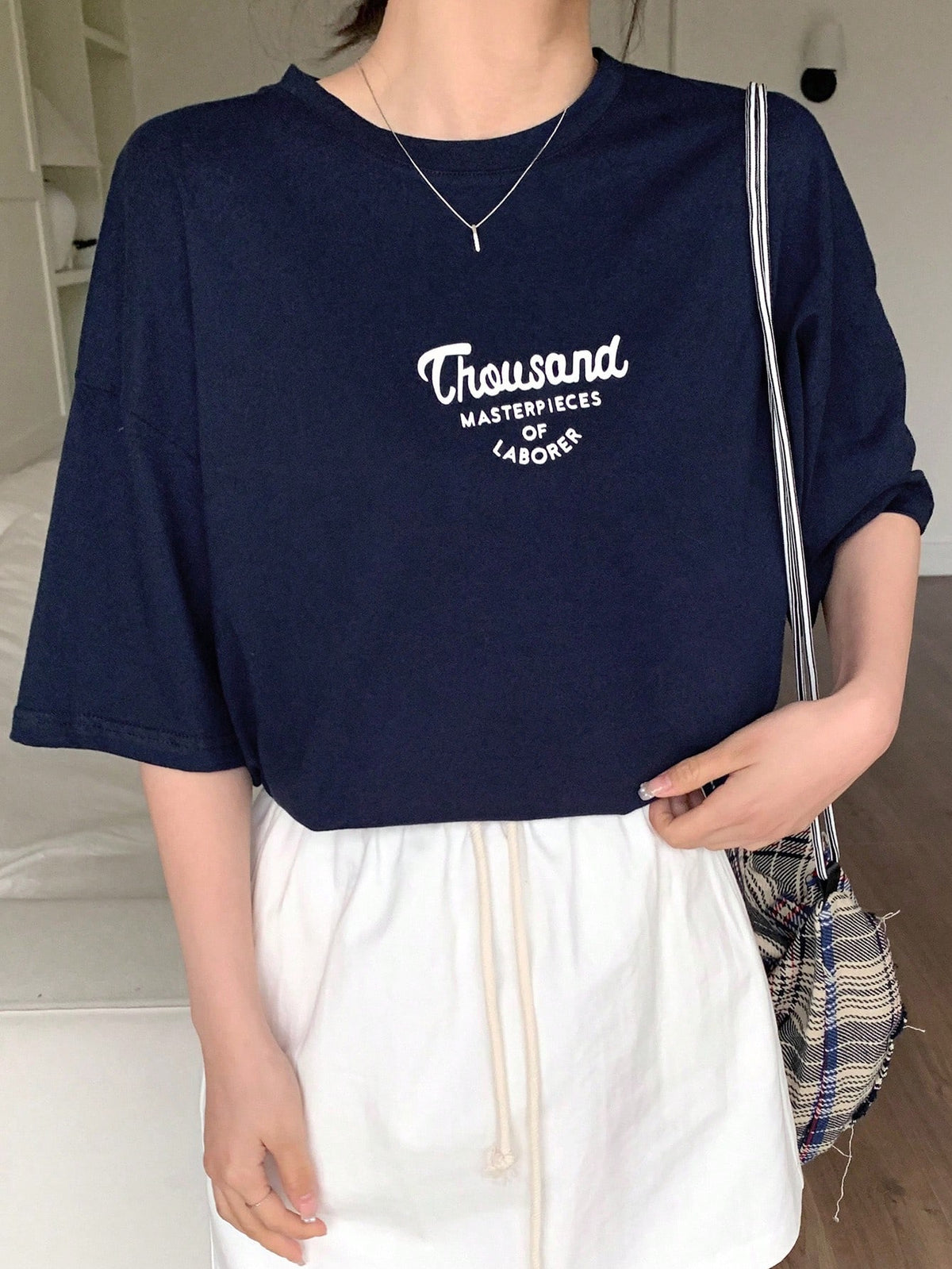 DAZY Letter Print Drop Shoulder T-Shirt Summer Oversized T-Shirt