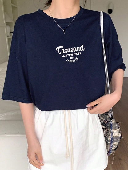 DAZY Letter Print Drop Shoulder T-Shirt Summer Oversized T-Shirt