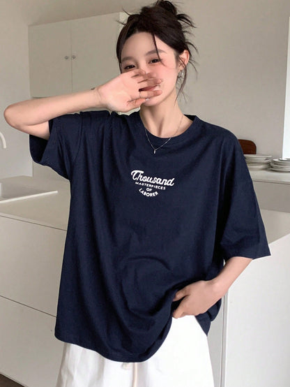 DAZY Letter Print Drop Shoulder T-Shirt Summer Oversized T-Shirt