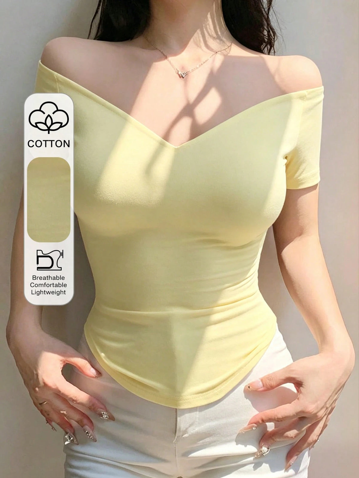 DAZY Off-Shoulder Sexy Fitted Solid Color Short Sleeve Women T-Shirt, Summer Top Christmas Going Out Tops