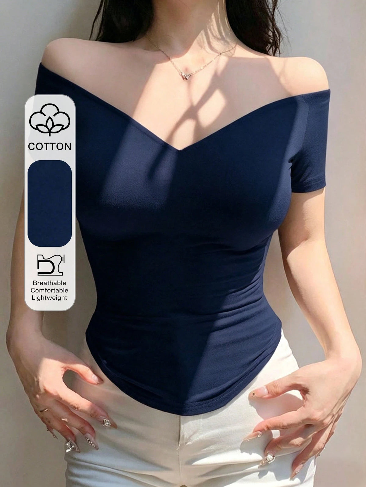 DAZY Off-Shoulder Sexy Fitted Solid Color Short Sleeve Women T-Shirt, Summer Top Christmas Going Out Tops
