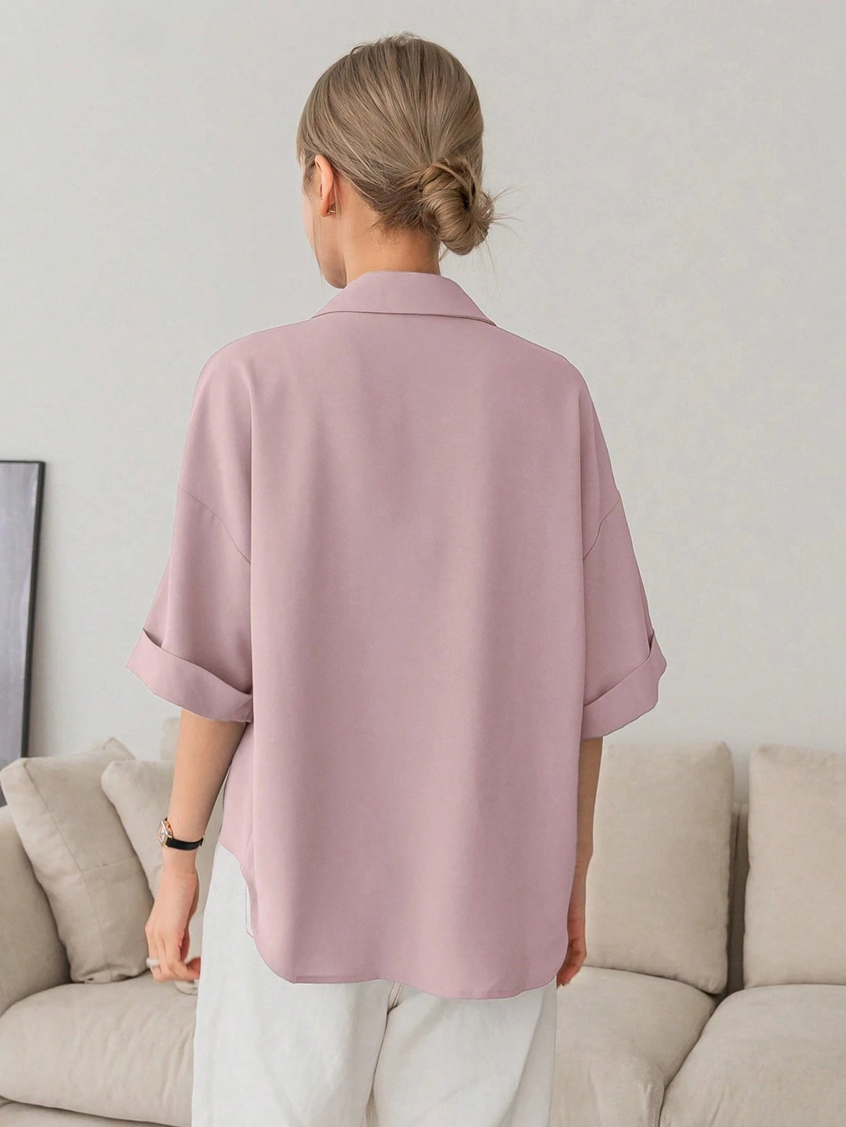 DAZY Solid Button Front Pocket Patched Shirt