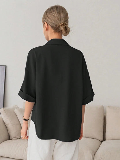 DAZY Solid Button Front Pocket Patched Shirt
