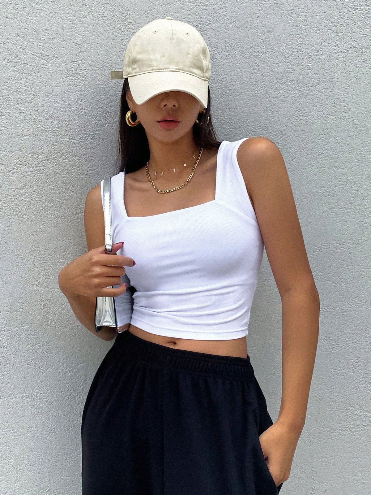 Dazy Star Solid Crop Tank Top Halter Top