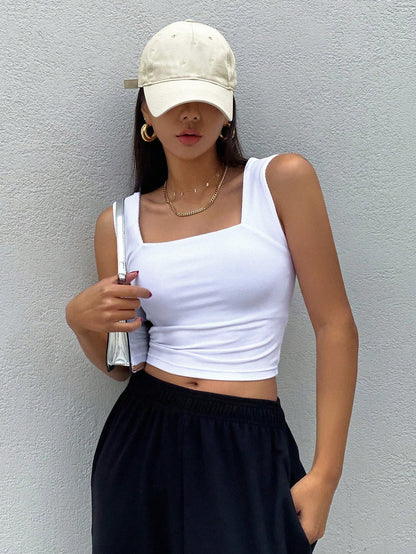 Dazy Star Solid Crop Tank Top Halter Top