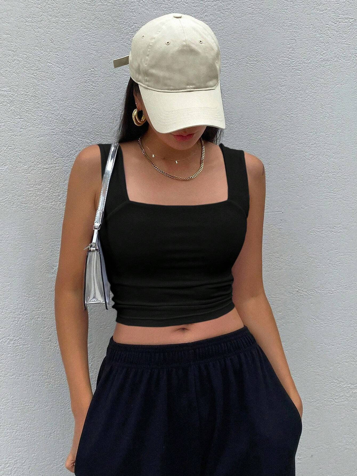 Dazy Star Solid Crop Tank Top Halter Top