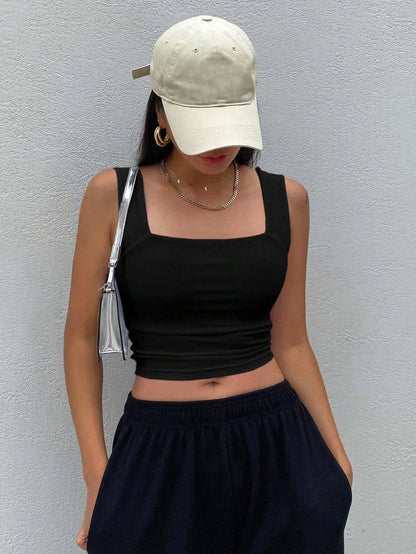 Dazy Star Solid Crop Tank Top Halter Top