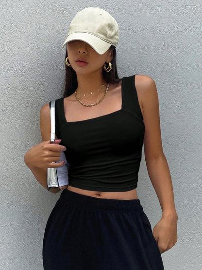 Dazy Star Solid Crop Tank Top Halter Top