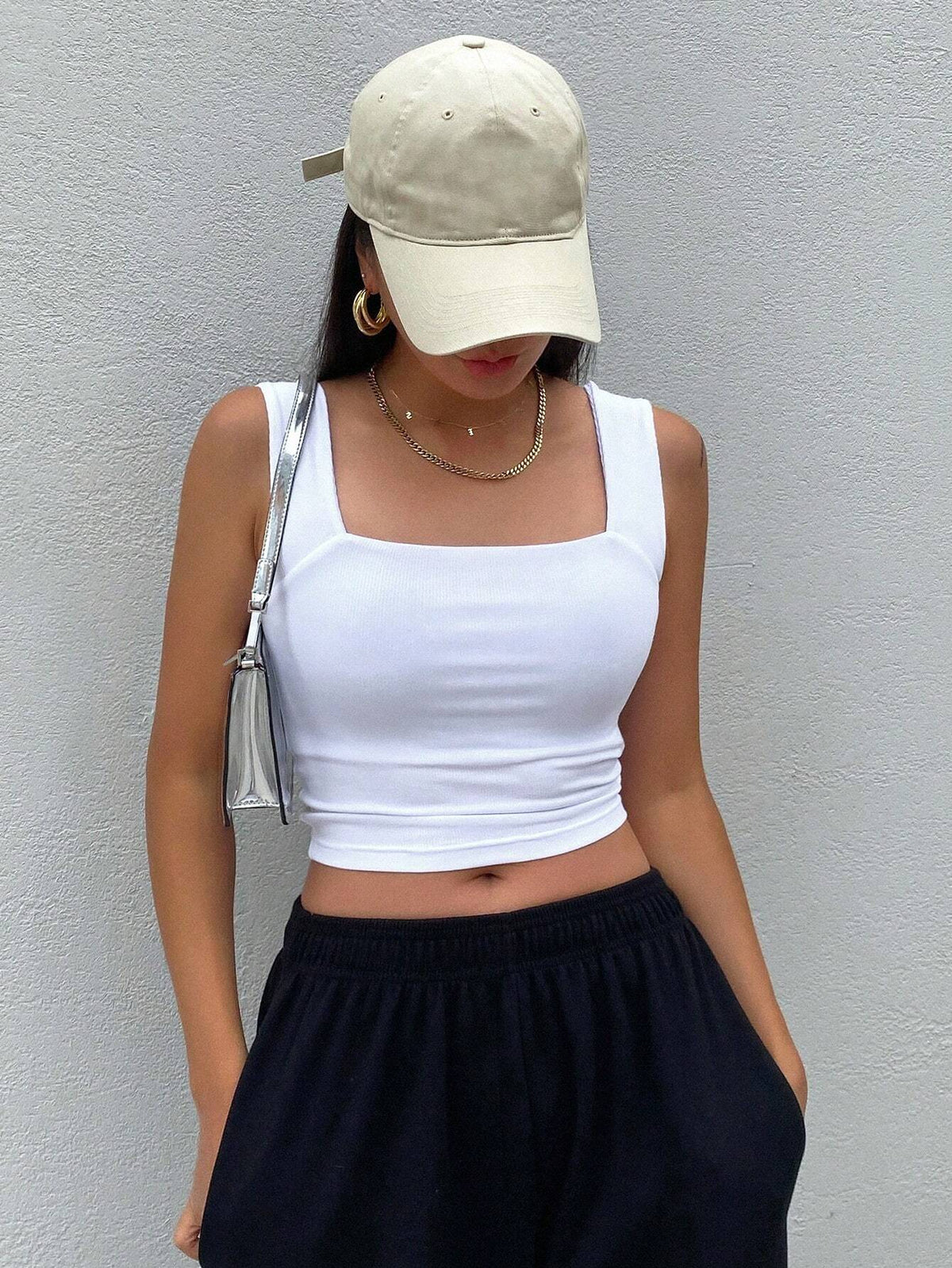 Dazy Star Solid Crop Tank Top Halter Top