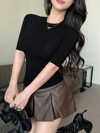 DAZY Women Plain Crew Neck Casual Top, Daily Wear