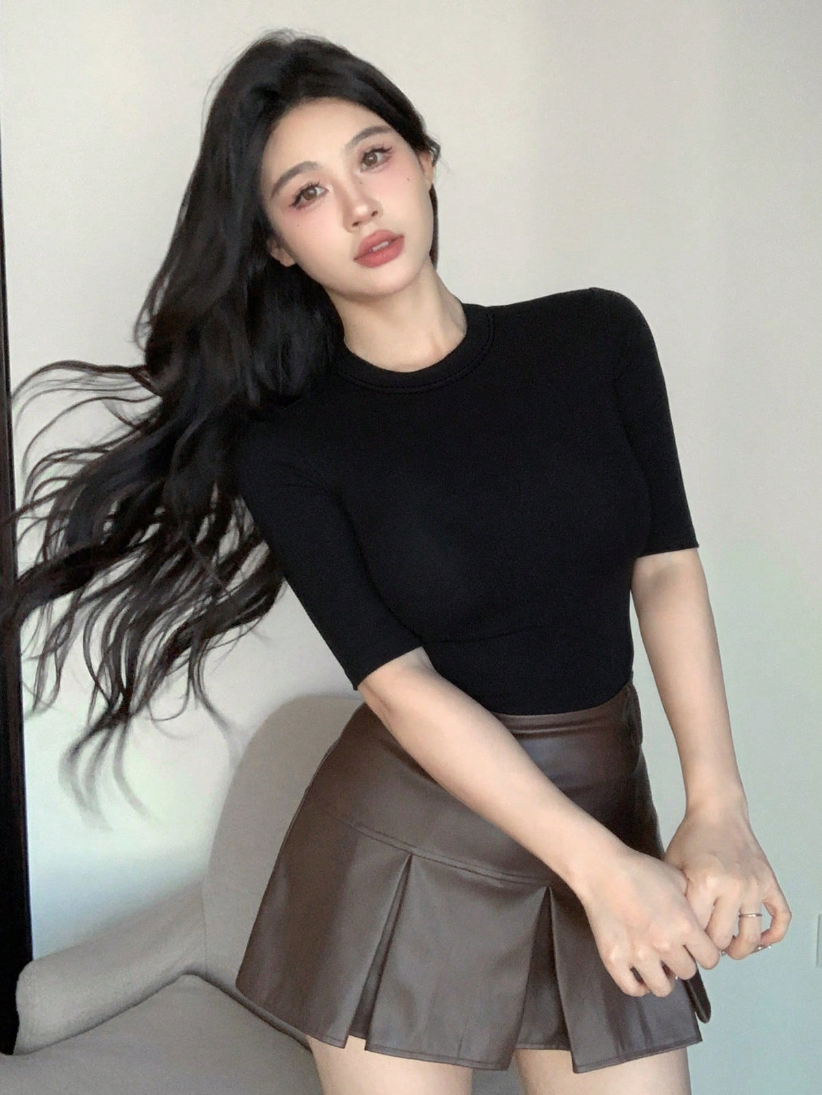 DAZY Women Plain Crew Neck Casual Top, Daily Wear