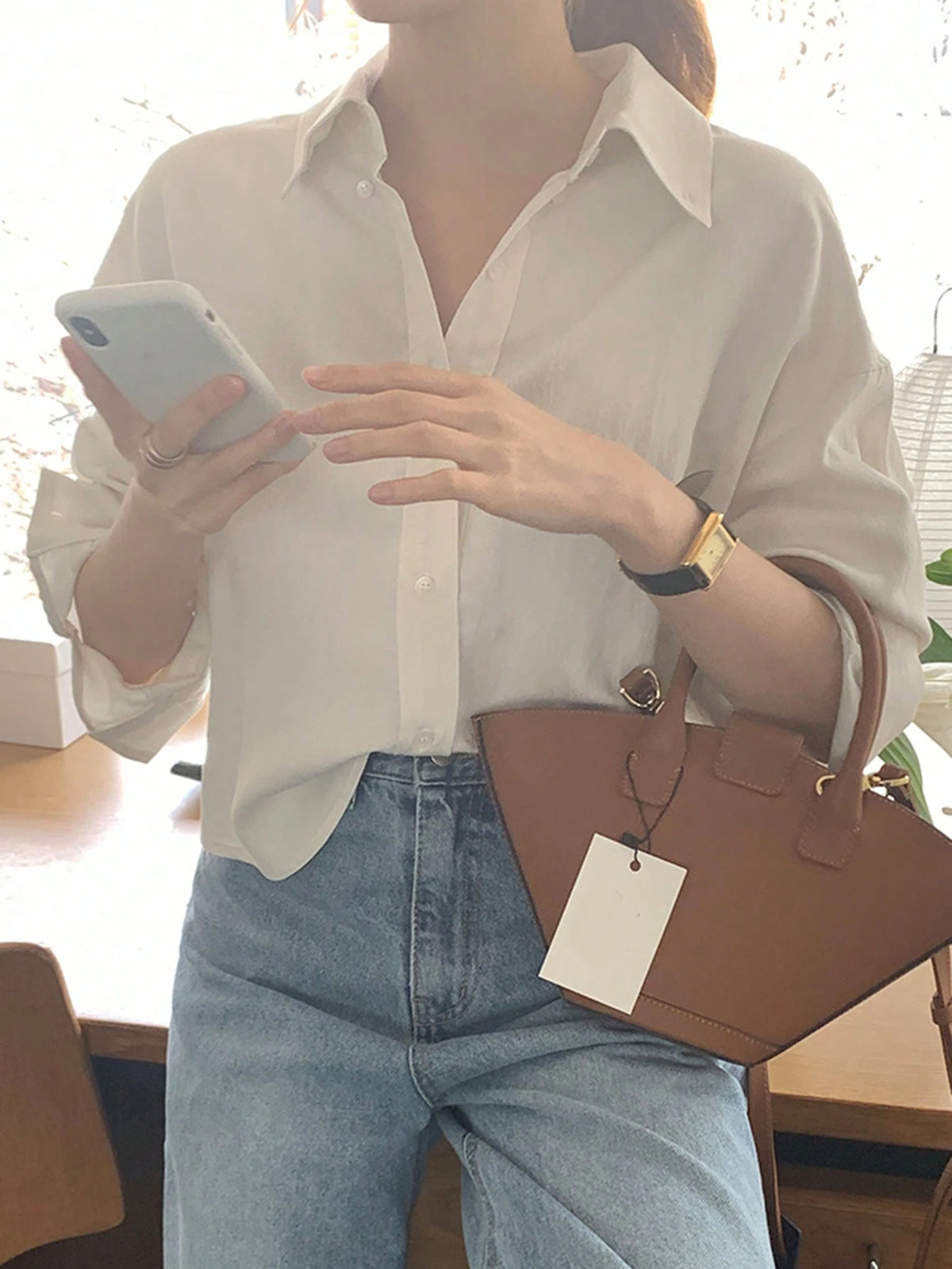 DAZY Women's Apricot Casual All-Match Versatile Blouse, Spring/Summer/Autumn Preppy Tops,Fall Women Clothes Long Sleeve Top