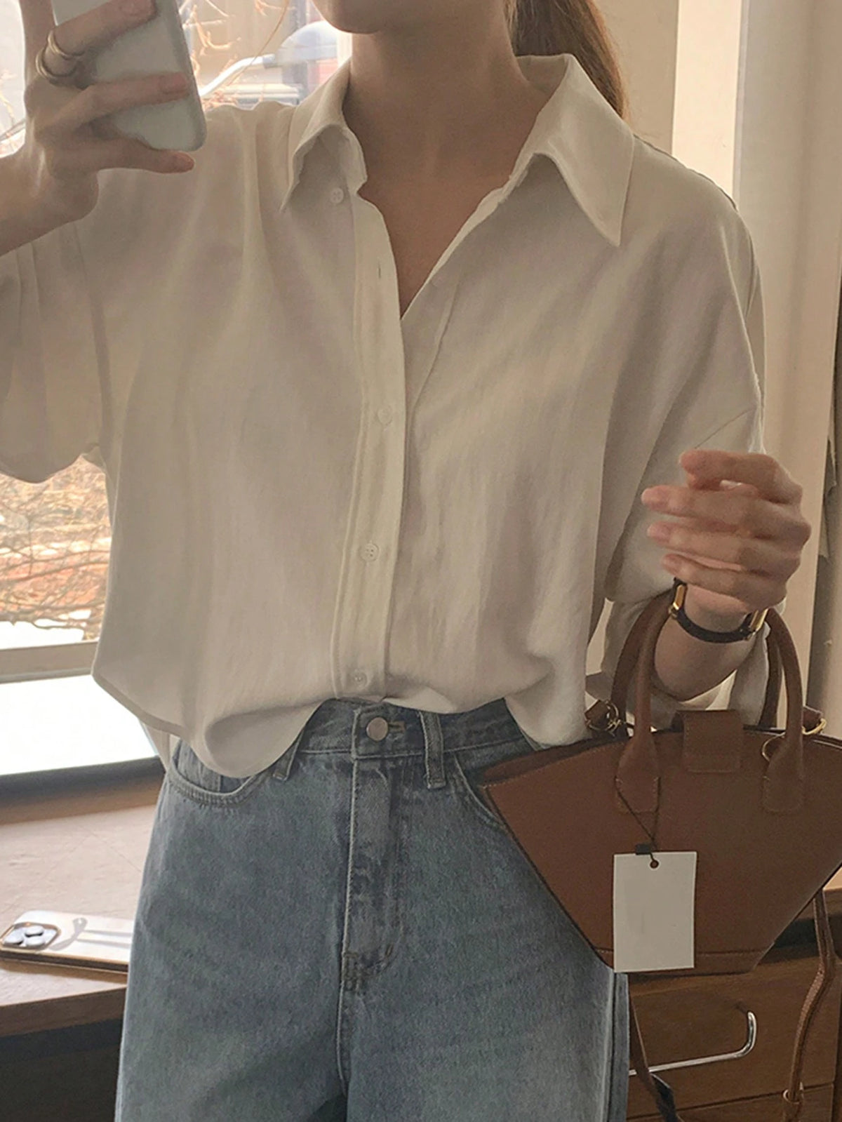DAZY Women's Apricot Casual All-Match Versatile Blouse, Spring/Summer/Autumn Preppy Tops,Fall Women Clothes Long Sleeve Top