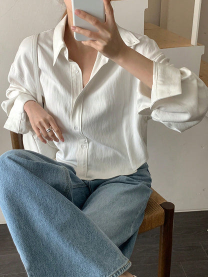 DAZY Women's Apricot Casual All-Match Versatile Blouse, Spring/Summer/Autumn Preppy Tops,Fall Women Clothes Long Sleeve Top