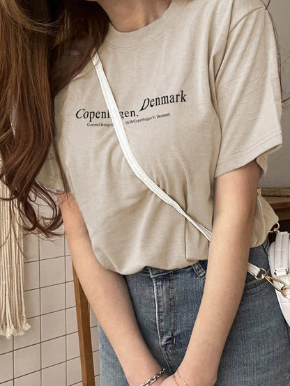 DAZY Women's Casual Slogan Print Round Neck T-Shirt, Summer