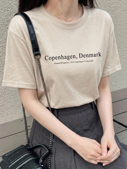 DAZY Women's Casual Slogan Print Round Neck T-Shirt, Summer