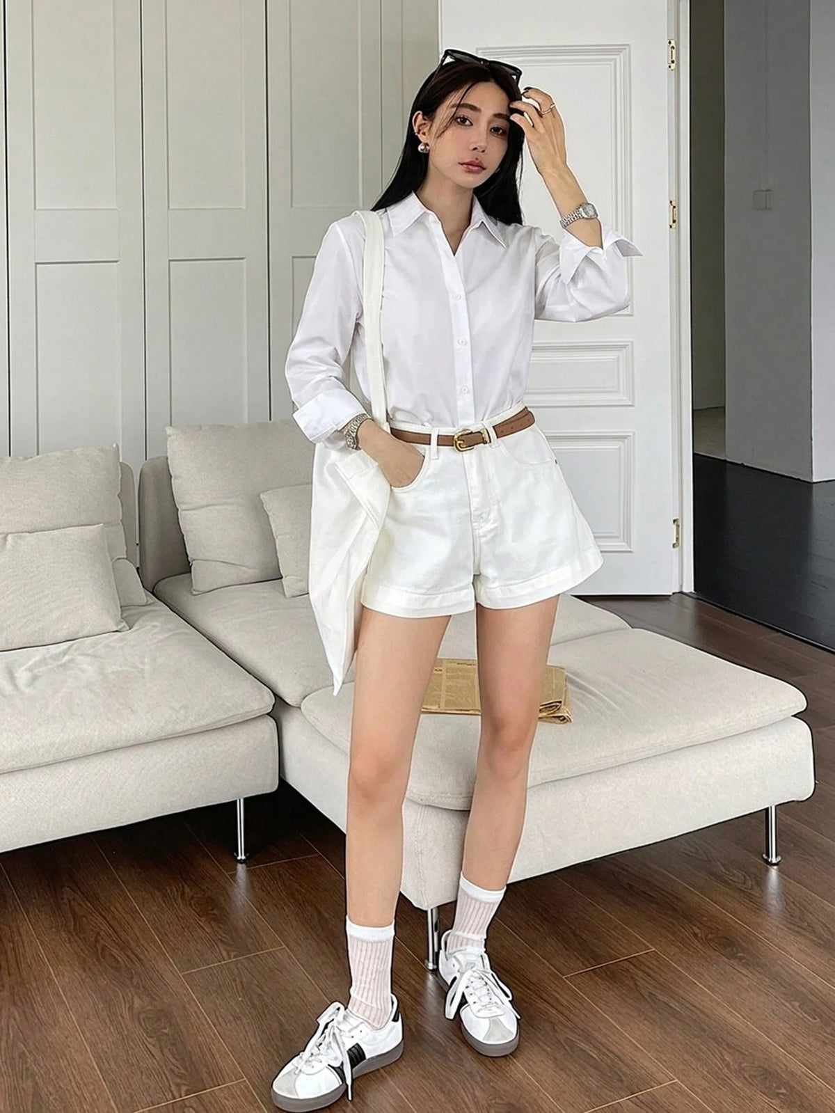 DAZY Women's Casual Solid Color Long Sleeve Shirt