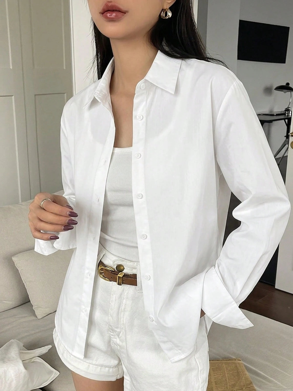 DAZY Women's Casual Solid Color Long Sleeve Shirt