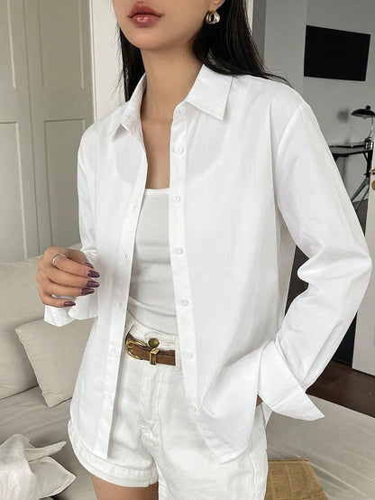 DAZY Women's Casual Solid Color Long Sleeve Shirt