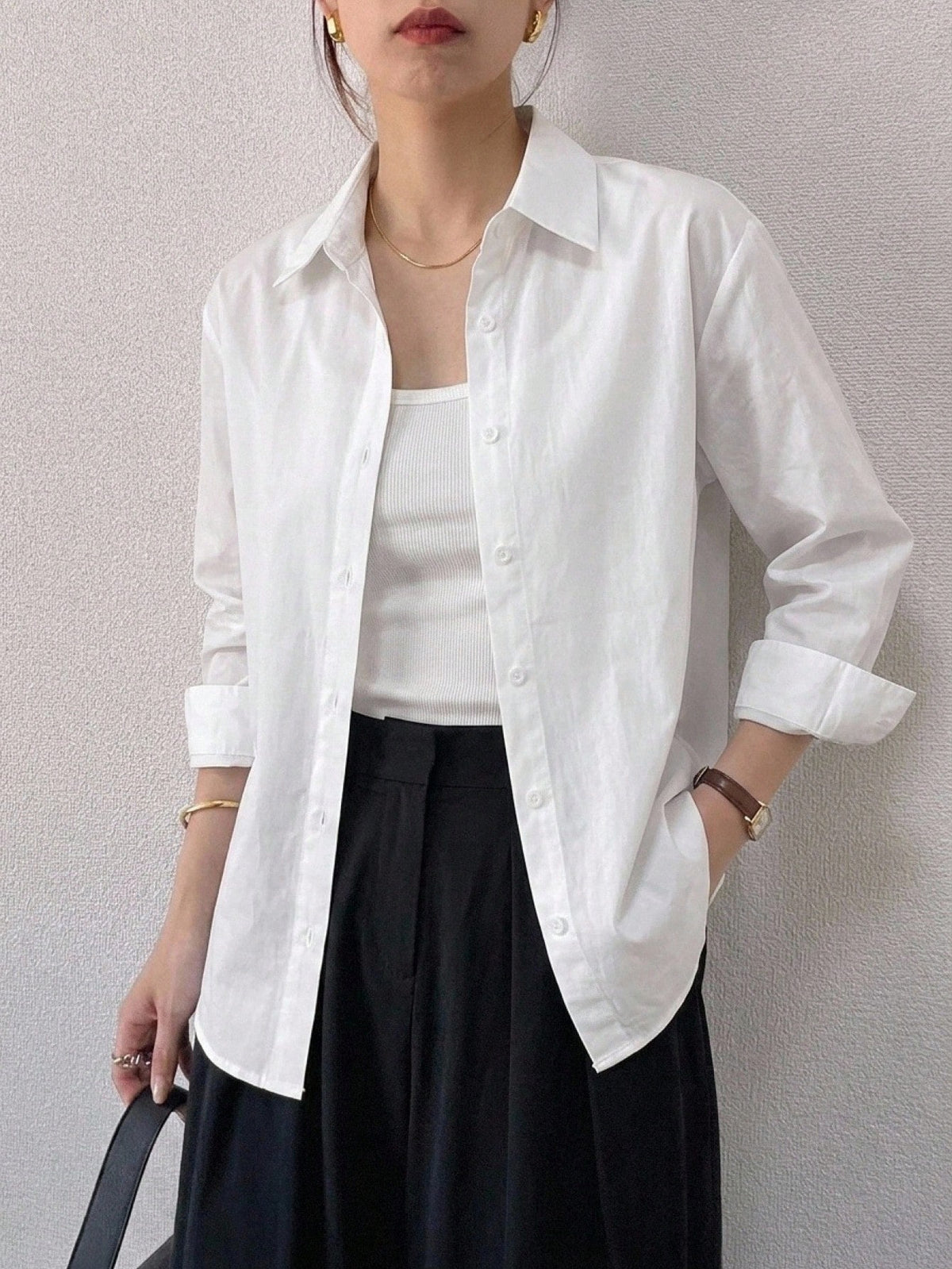 DAZY Women's Casual Solid Color Long Sleeve Shirt