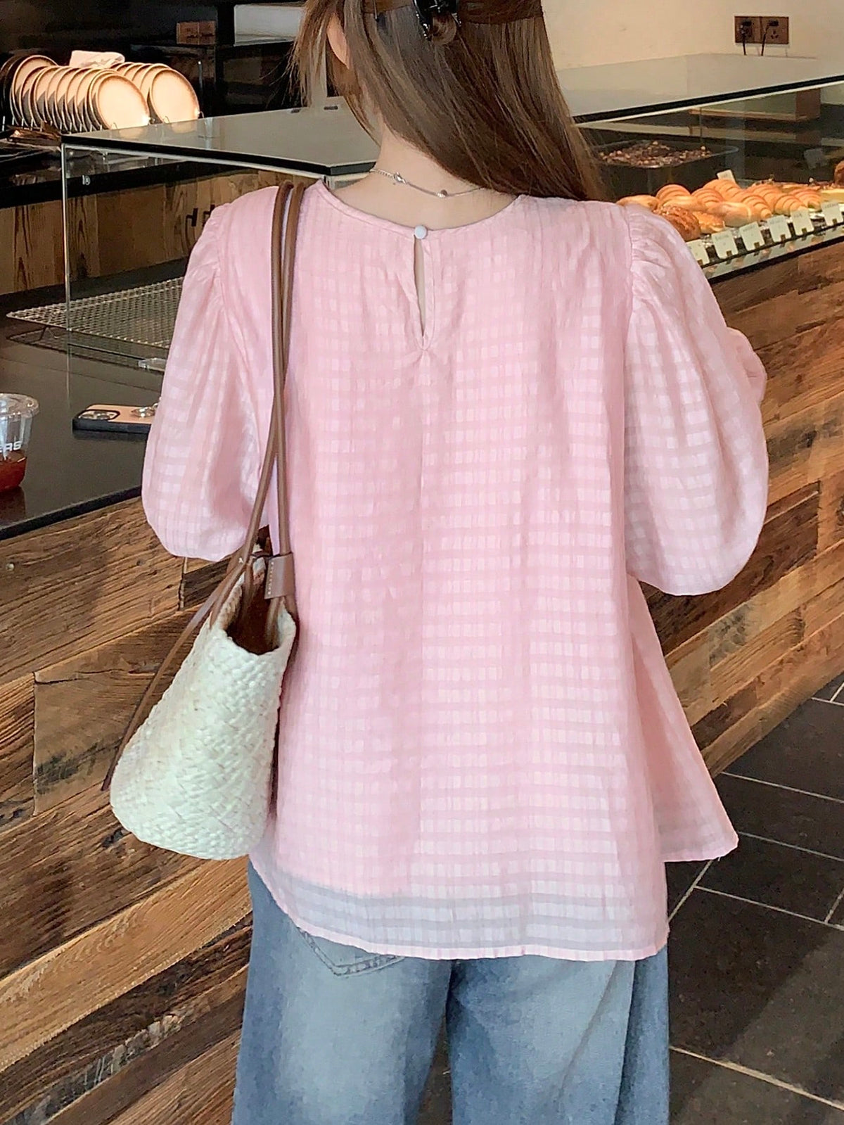 DAZY Women's Pink Round Neck A-Line Flare Sleeve Blouse
