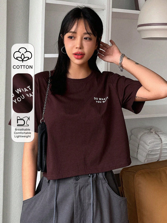 DAZY Women's Slogan Print Cropped Short Sleeve T-Shirt DO WHAT YOU WA Summer