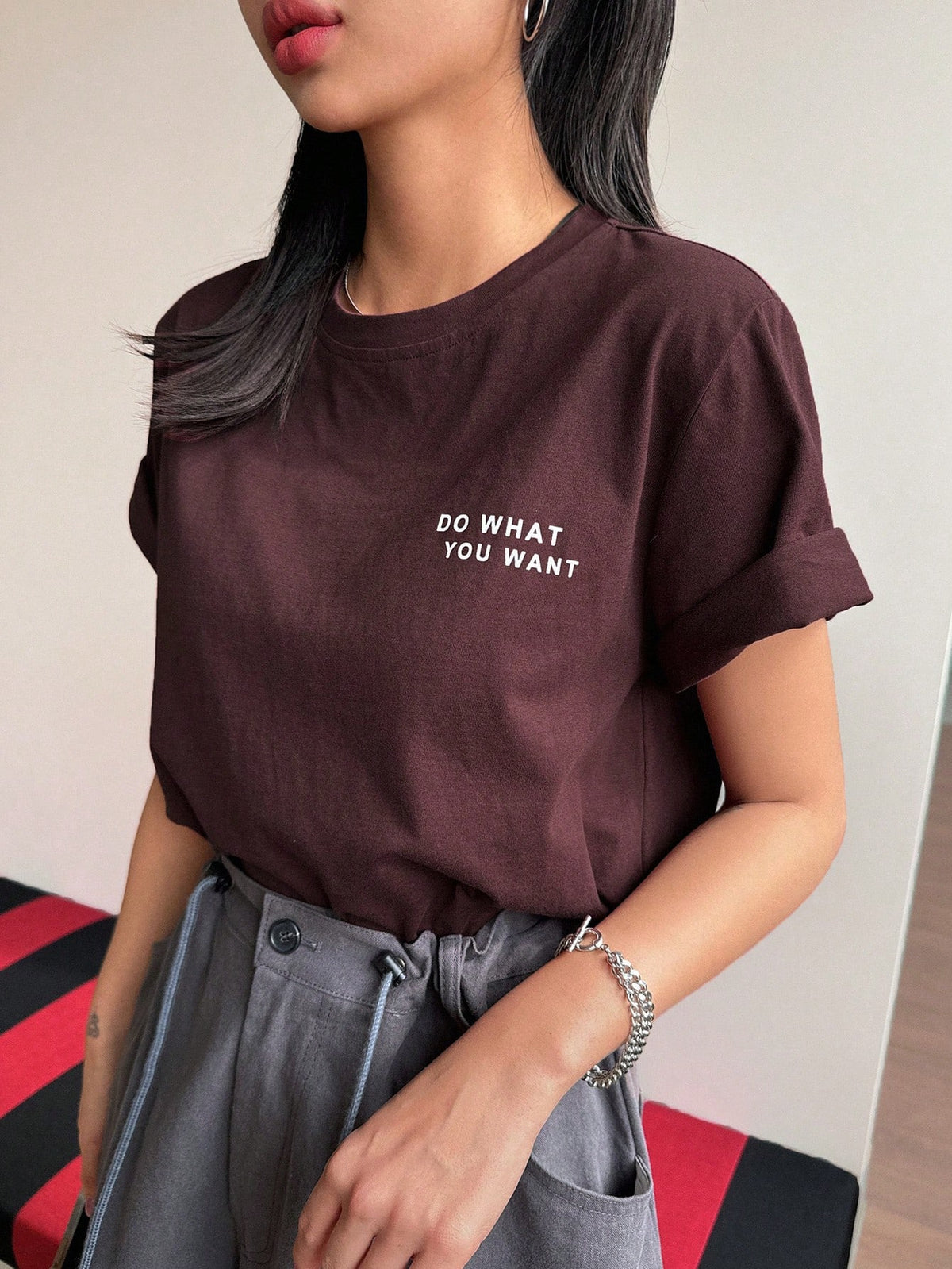 DAZY Women's Slogan Print Cropped Short Sleeve T-Shirt DO WHAT YOU WA Summer