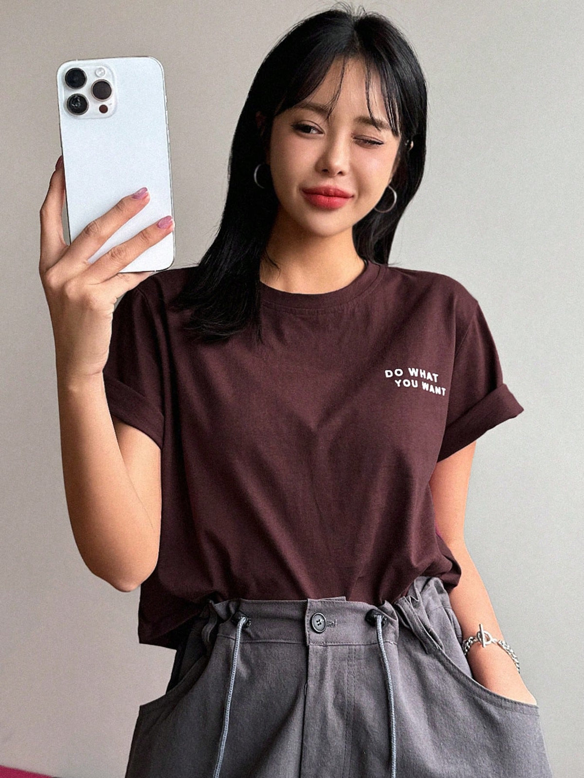 DAZY Women's Slogan Print Cropped Short Sleeve T-Shirt DO WHAT YOU WA Summer