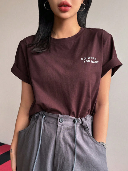 DAZY Women's Slogan Print Cropped Short Sleeve T-Shirt DO WHAT YOU WA Summer