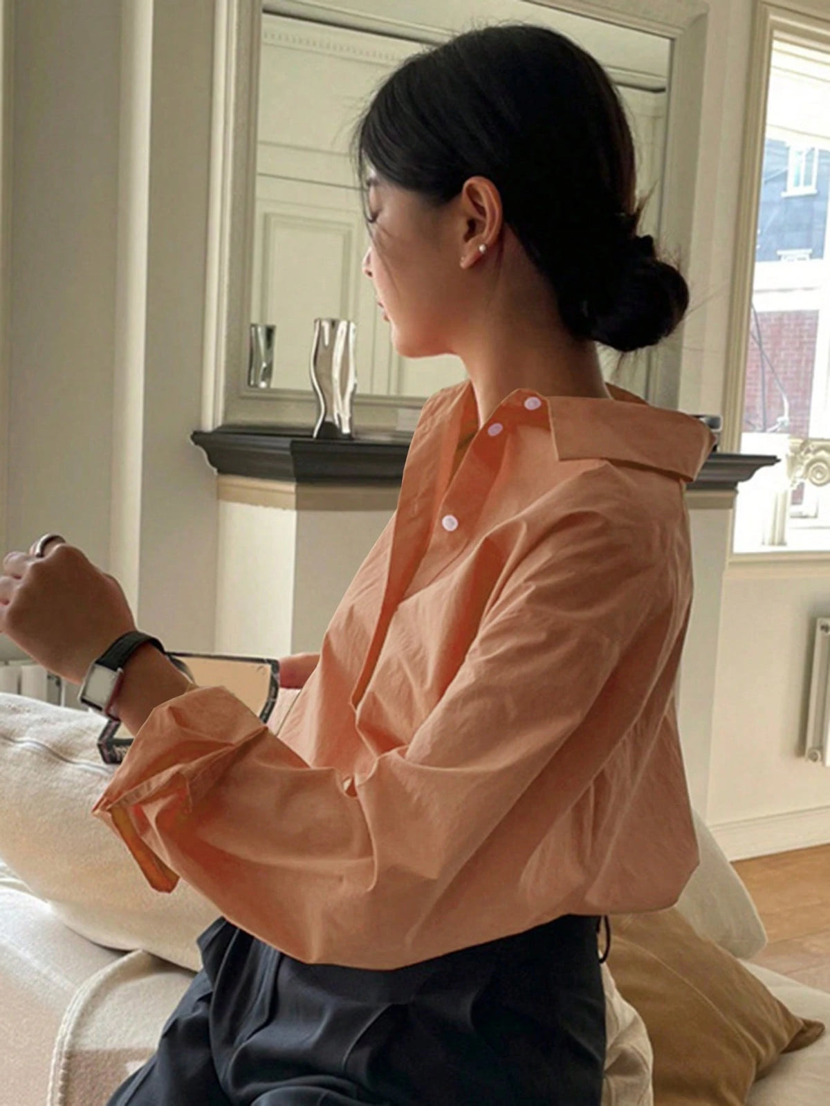 DAZY Women's Solid Color Long Sleeve Single Breasted Casual/Office Shirt